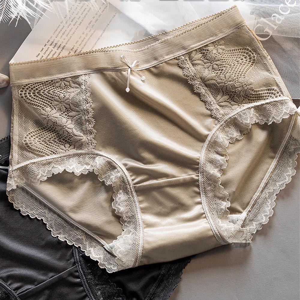 Quần Lót Lụa Phối Ren Trong Suốt Thoáng Khí Đính Nơ Không Đường May Thanh Lịch Cho Nữ