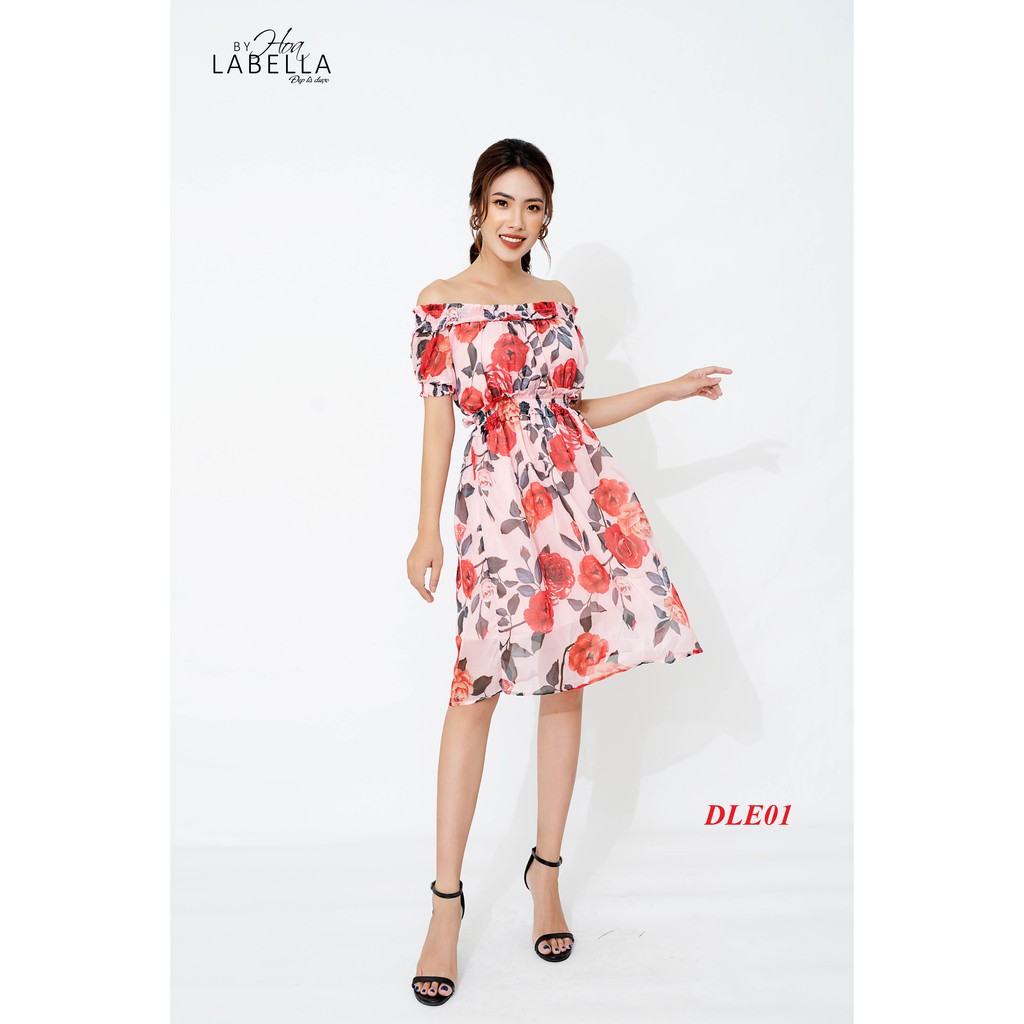 Đầm Maxi Dáng xòe, trễ vai, chất liệu voan lụa phù hợp đi biển, dự tiệc HOALABELLA mã DLE01 | BigBuy360 - bigbuy360.vn