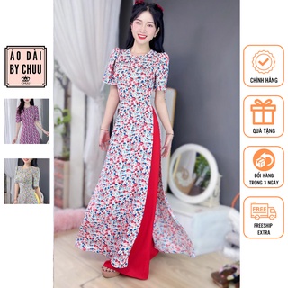 Áo dài nữ cách tân họa tiết hoa nhí cúc tay ngắn CHUU AD8007 - không kèm quần