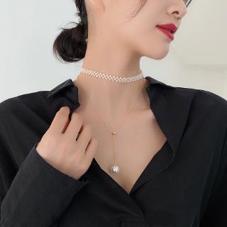Vòng cổ đính ngọc trai hai lớp hợp thời trang