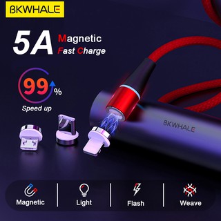 Bkwhale 5a cáp sạc nhanh từ tính micro usb / loại c / cáp sạc lightning cho ip samsung xiaomi