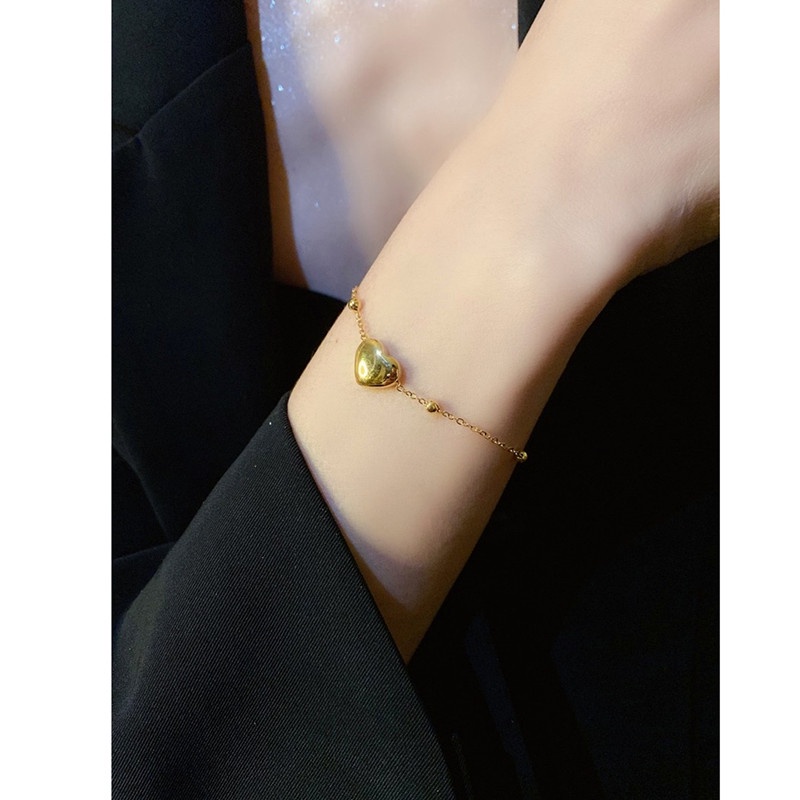Lắc tay Vòng tay titan nữ không gỉ mặt trái tim xinh xắn mạ vàng 18k thiết kế trẻ trung phong cách hàn quốc