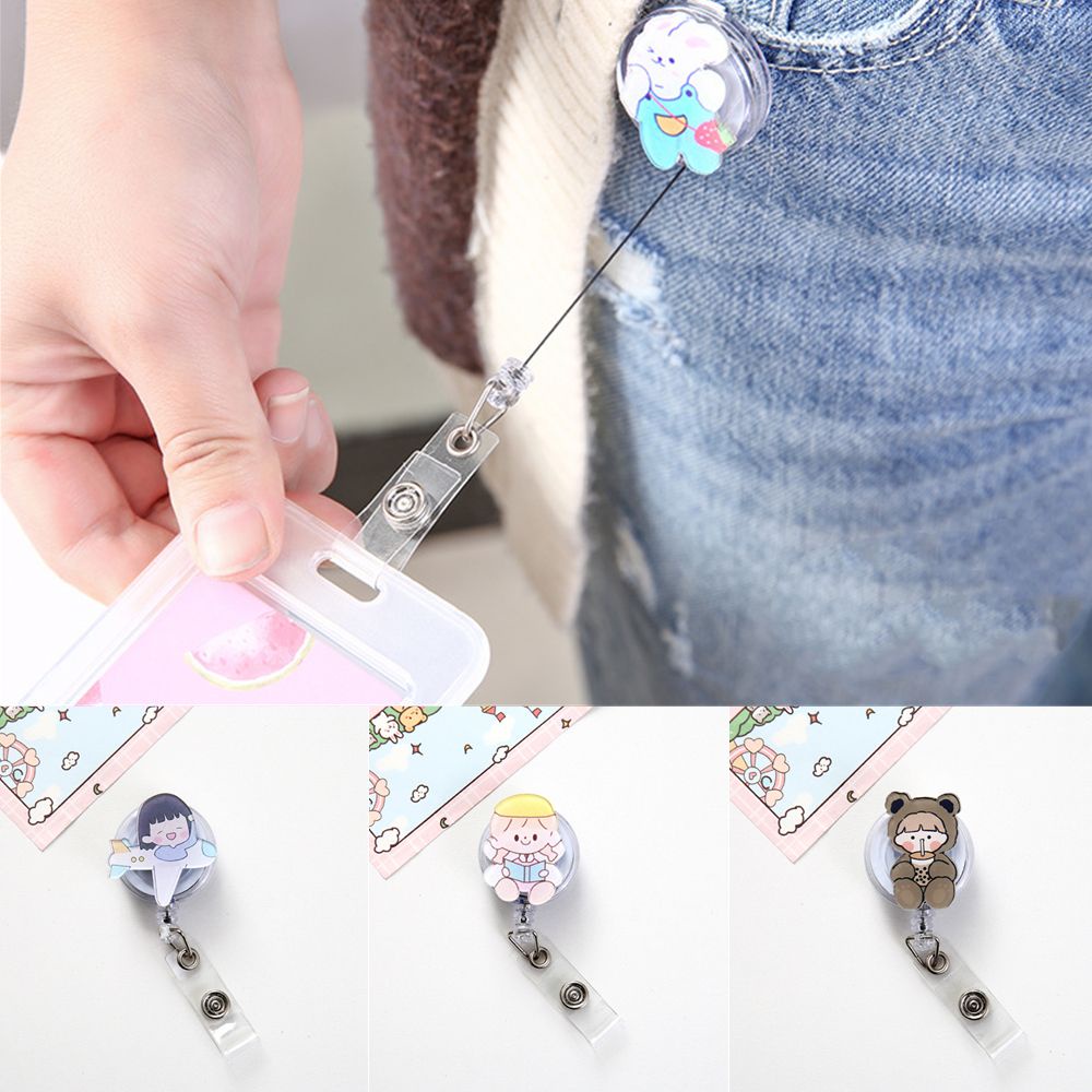 Kẹp gắn bao đựng thẻ ID co dãn thiết kế họa tiết dễ thương