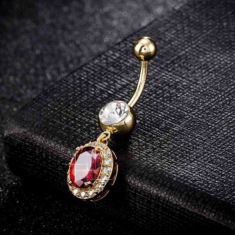 Khuyên rốn thép không gỉ đính đá CZ hình oval