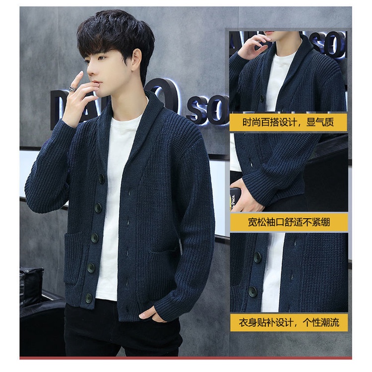 Áo Khoác Cardigan Dệt Kim Dáng Rộng Dày Dặn Phong Cách Thu Đông Hàng Mới Cho Nam