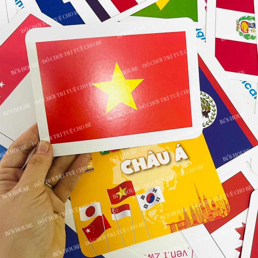 Bộ thẻ học song ngữ quốc kỳ 175 nước trên thế giới Flash card cờ các nước