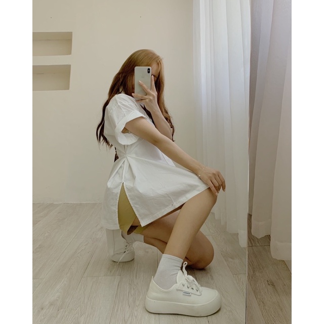 Áo sơ mi thô cúc cài 2 bên eo form rộng 777