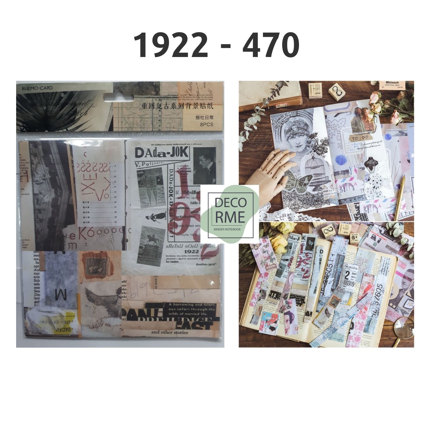 Decorme Set giấy báo vuông vintge, báo xé trang trí sổ, bullet journal, gói quà nhiều mẫu