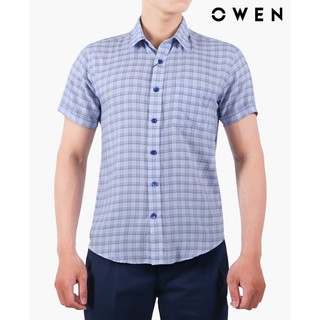 Áo sơ mi ngắn tay Owen kẻ karo xanh