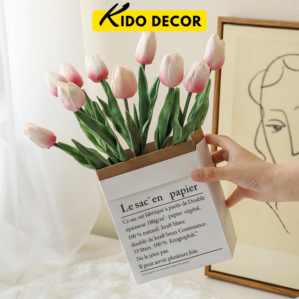 Túi giấy kraft lesac đựng hoa khô, hoa giả trang trí, hộp đựng hoa decor chụp ảnh KIDO
