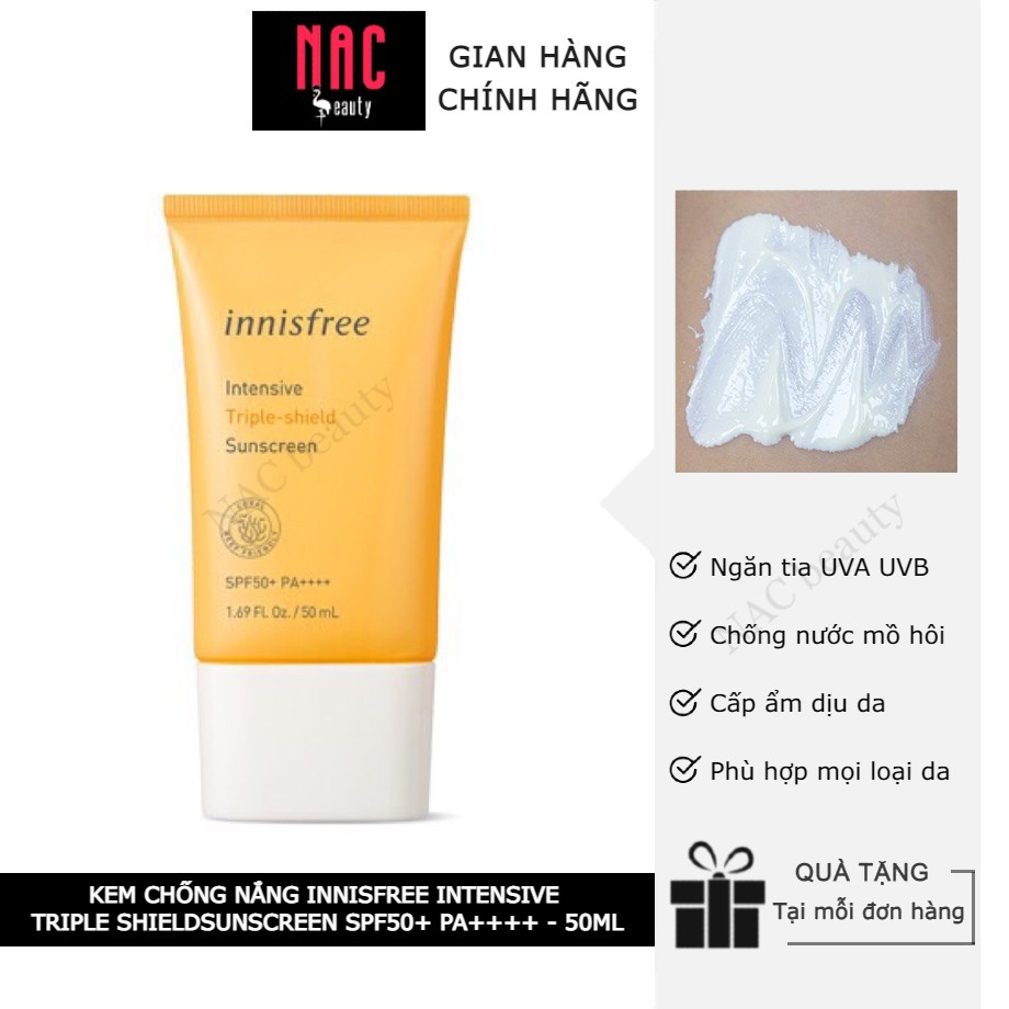 Kem chống nắng hàng ngày Innisfree Intensive Triple Shield Sunscreen SPF50+ PA++++ 50ml - NAC BEAUTY