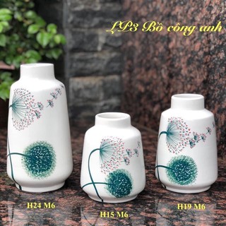 Bộ lọ hoa set 3 sứ Bát Tràng cao cấp. Hoạ tiết hoa Bồ công Anh