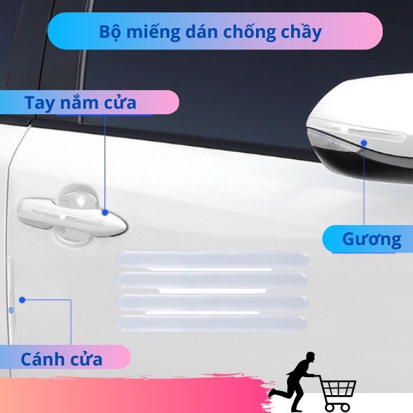 Bộ 10 Miếng Dán Bảo Vệ Chống Trầy Xước Hõm Cửa, Tay Nắm Cửa, Gương Hậu Ô Tô Xe Hơi Silicon Trong Suốt