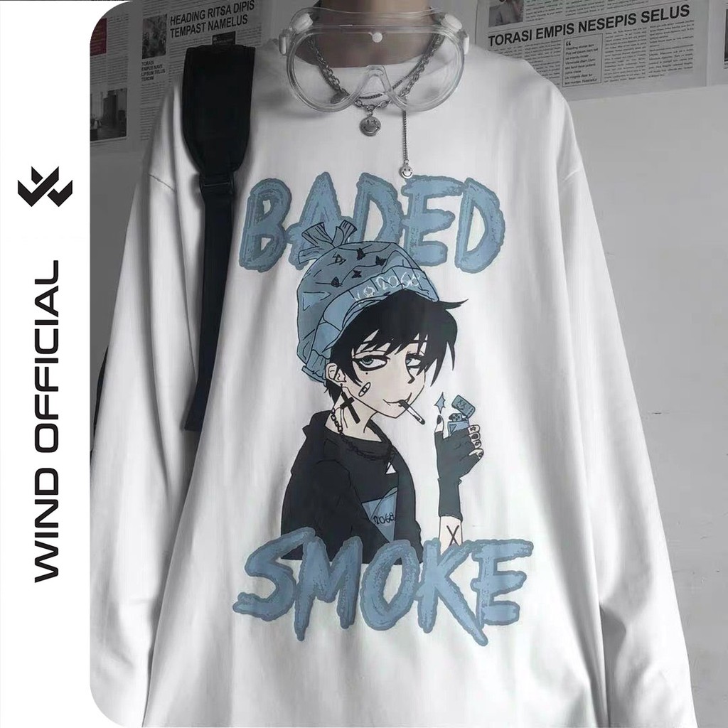 Áo thun tay dài WIIS phông nam nữ form rộng BADED SMOKE unisex oversize ulzzang
