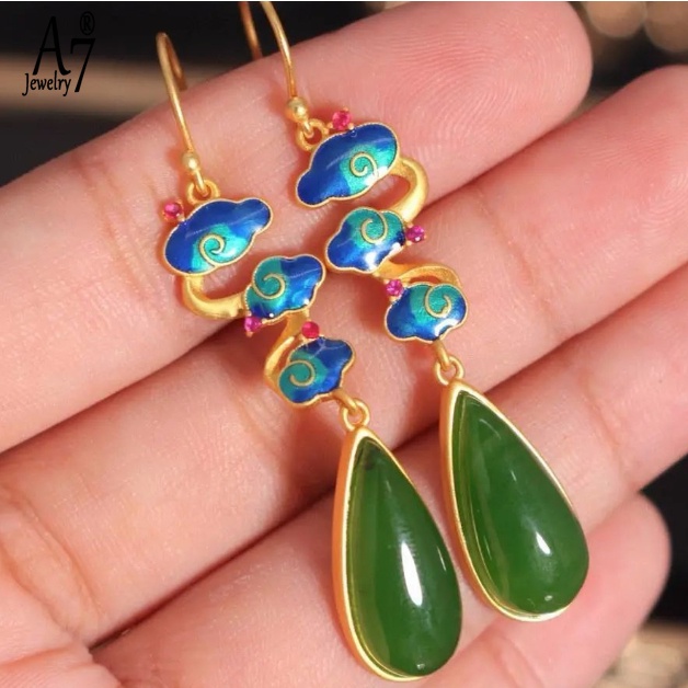 Bông Tai Hình Giọt Nước Bằng Bạc 925 Phong Cách Trung Hoa A7 S925 Dành Cho Nữ