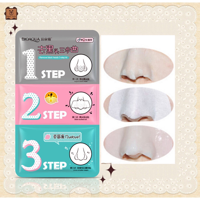 Bộ Miếng Dán Lột Mụn Đầu Đen Mũi Lợn 3 Bước Thời Trang Cho Nữ