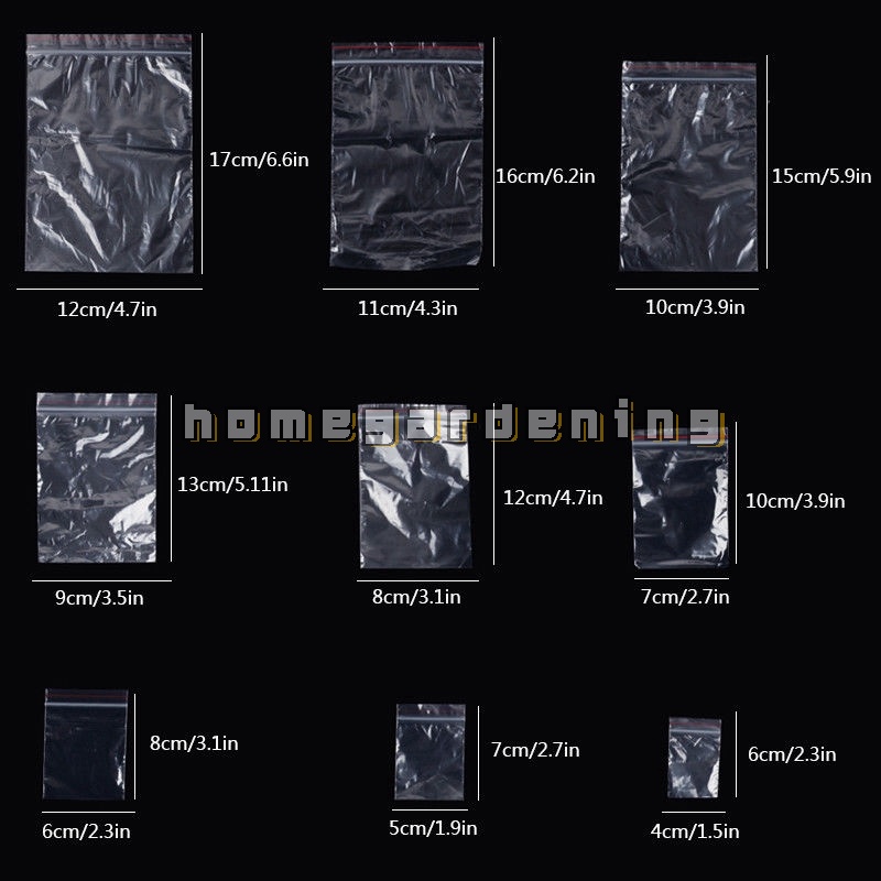 Bộ 100 Túi Zip Nhựa Trong Suốt 9 Size