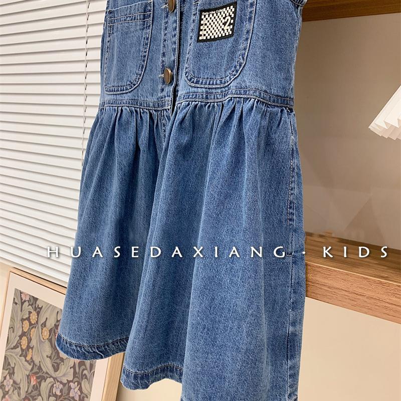 Bộ Áo Sơ Mi Tay Ngắn Và Quần Yếm Denim Thời Trang Mùa Hè Phong Cách Hàn Quốc Cho Bé Gái