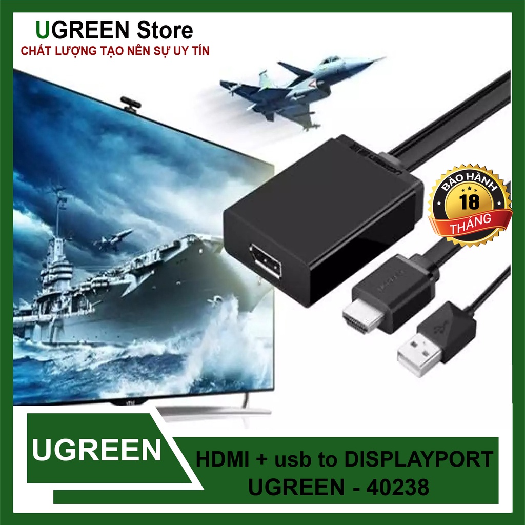 Bộ Chuyển HDMI + USB Sang Displayport Ugreen 40238 Chính Hãng