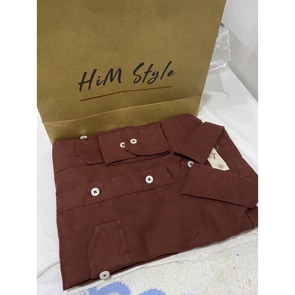 Áo sơmi LINEN 2 túi màu Đỏ Vang Sang Trọng và Lịch Sự