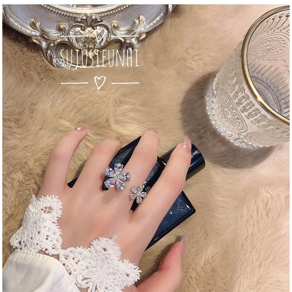 (Kích cỡ mở) Nhẫn hở nữ hình hoa đối xứng đính đá thời trang-loại đẹp
