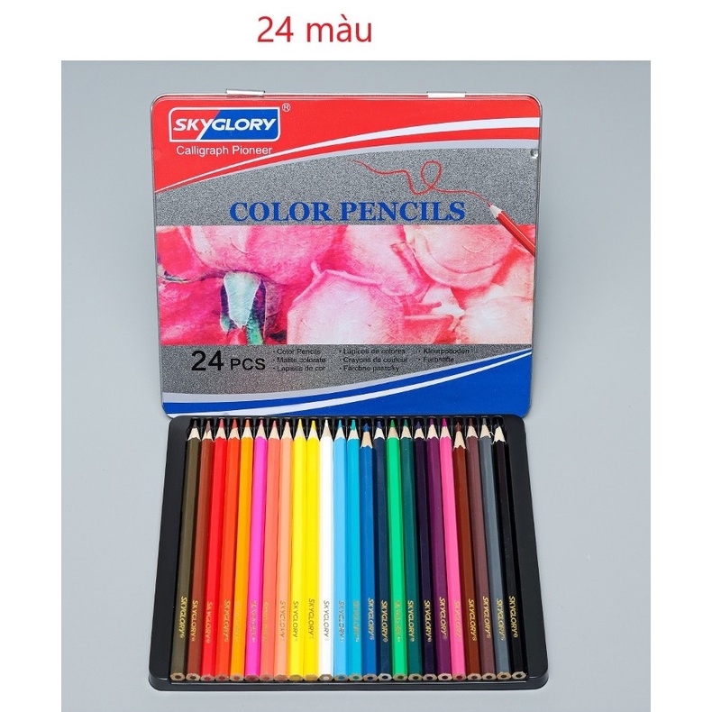 Bút Chì Màu Gốc Dầu SKYGLORY Vẽ Tranh Cao Cấp Hộp Thiếc 12/24/36/72/120 Màu