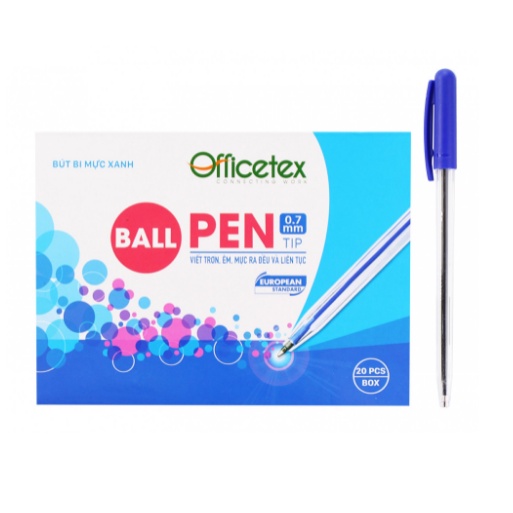 Hộp 20 Cây Bút Bi Mực Xanh 0.7 mm Officetex - OT-BP011BU - 8935276452333