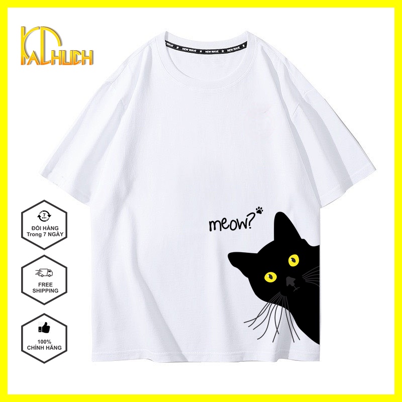 ÁO THUN NAM NỮ UNISEX TAY LỠ FORM RỘNG IN MÈO MEOW