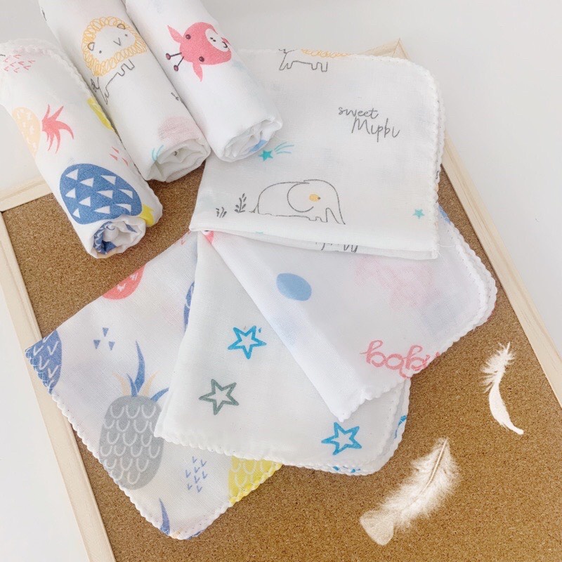 Khăn Sữa Xô Cho Bé 2 4 lớp SET 10 cái Siêu Thấm Hàng Xuất Nhật Cotton Dày Dặn Mềm Mịn Babibu - KSX10
