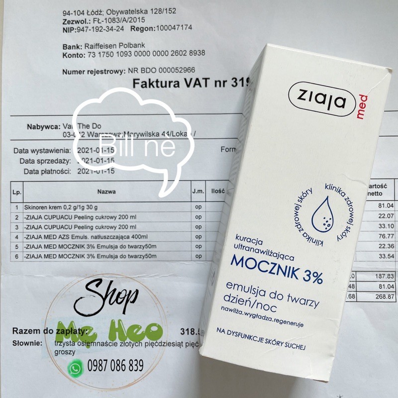 [ĐỦ BILL] Kem siêu dưỡng ẩm Ziaja Med với 3% Urê 50ml