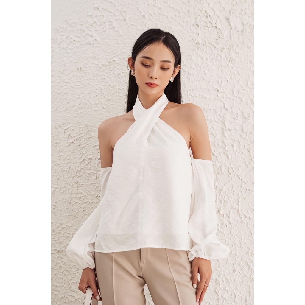 Áo trễ vai cổ xoắn cách điệu EDINI - A1344