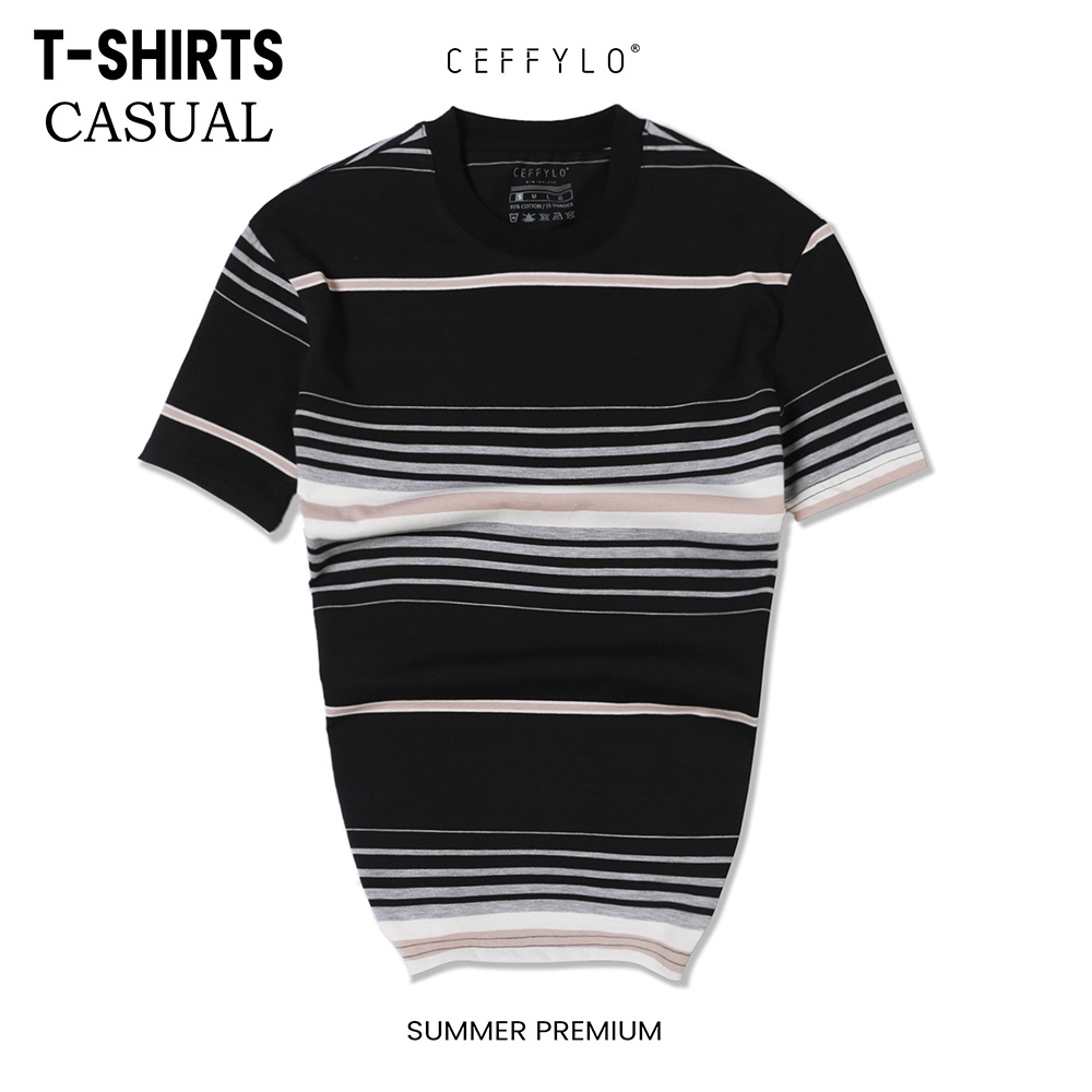 Áo Phông Cộc Tay Kẻ Ngang Nhiều Màu Ceffylo, Chất Liệu Cotton Co Giãn Nhẹ