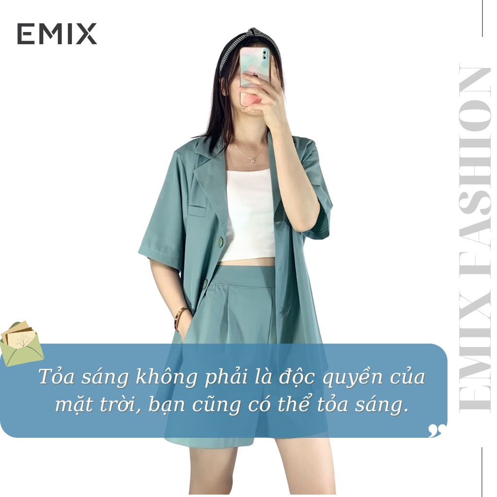 Set áo khoác vest quần đùi form đẹp freesize EMIX (4 màu), phong cách Hàn Quốc, chất lụa nhẹ cao cấp không nhăn S2178