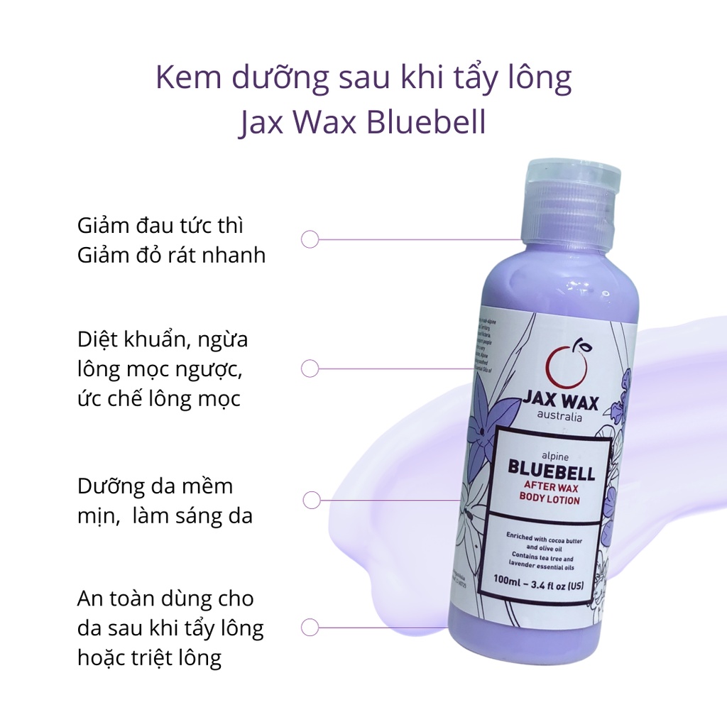 Kem dưỡng sau wax lông Jax Wax Bluebell 100ml - giảm đỏ rát, ngừa lông mọc ngược