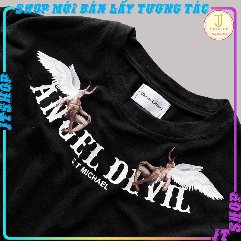 Áo thun unisex tay lỡ form rộng Angel Devil , áo thun cotton nam nữ unisex,JTSHOP