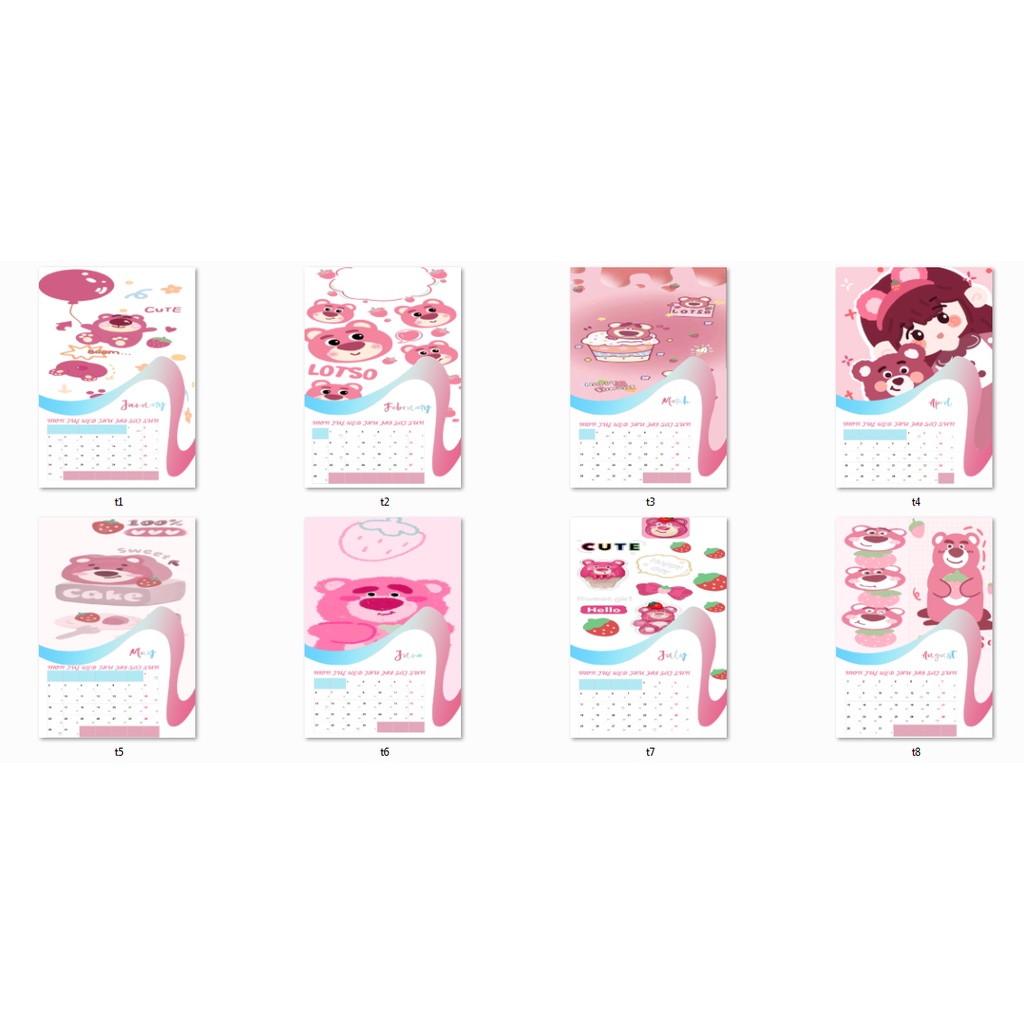 Lịch treo tường gấu lotso dâu tây 2023  A4 13 tờ LA4I15 kaws dễ thương có lịch âm