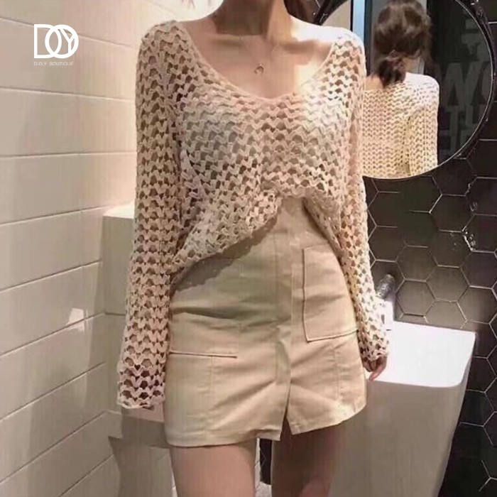 [ ÁO LƯỚI VUÔNG DÀY ĐI BIỂN ] áo len đan lưới đi biển 2 màu trắng - be | BigBuy360 - bigbuy360.vn