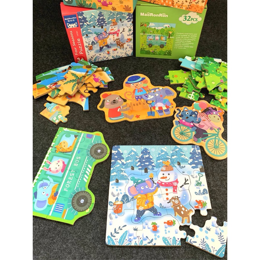 Đồ Chơi Xếp Hình Bằng Gỗ  Puzzle 4 Cấp Độ Từ Dễ Đến Khó 12,16,24,32 Miếng Theo Chủ Đề Cho Bé BEEKIDS