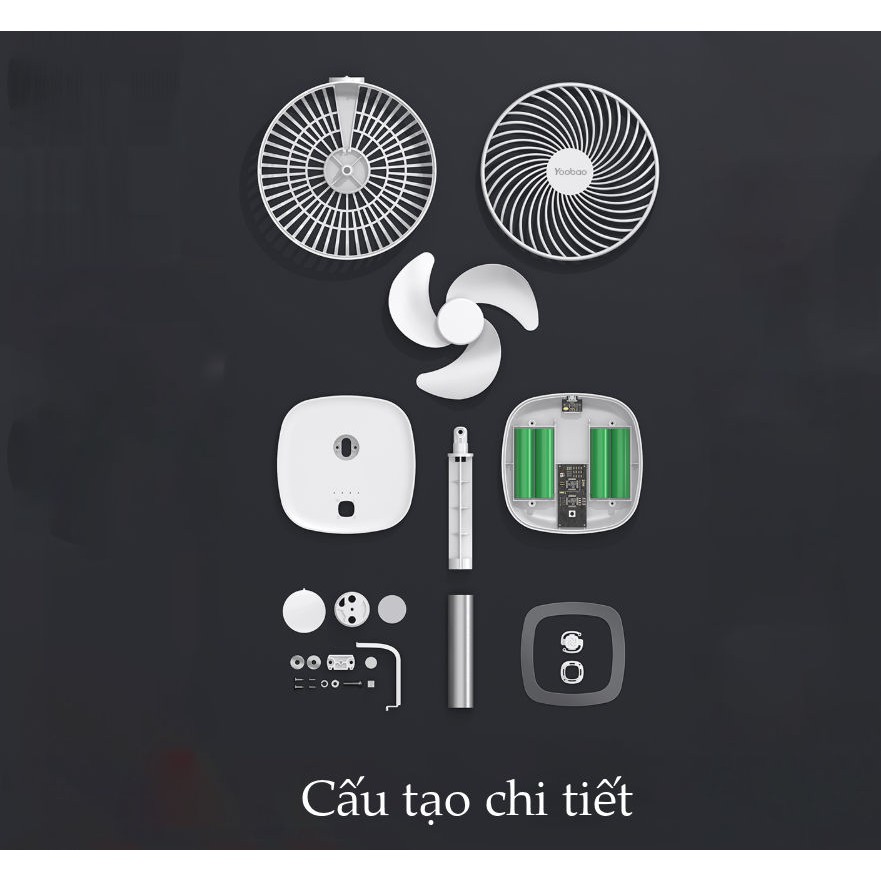 Quạt sạc mini đặt bàn (4000-10000mAh) bẻ góc 45 độ, thời gian sử dụng lên đến 21 - 60H giờ, an toàn cho trẻ YOOBAO F1 | BigBuy360 - bigbuy360.vn