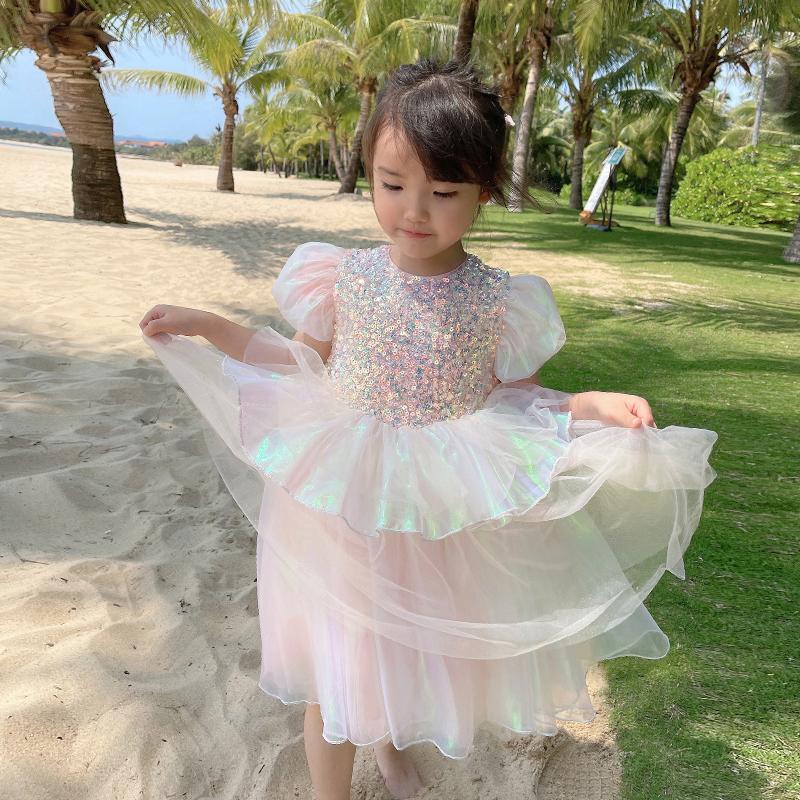 Đầm công chúa đính kim sa nhiều màu sắc phong cách phương tây thời trang cho bé gái