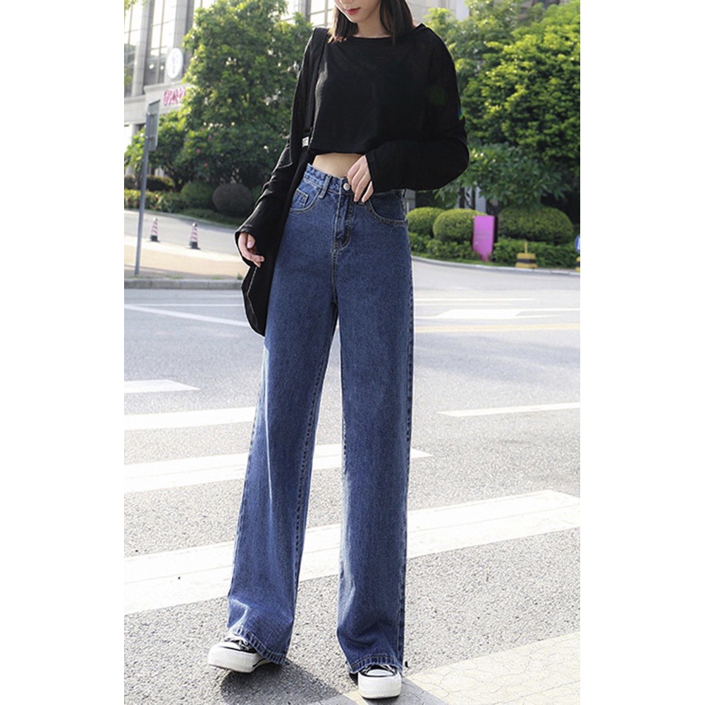 [BIG SIZE] Quần jean baggy ống suông rộng lưng SIÊU cao, phom dài, ống to dài rộng, màu xám đen 3285