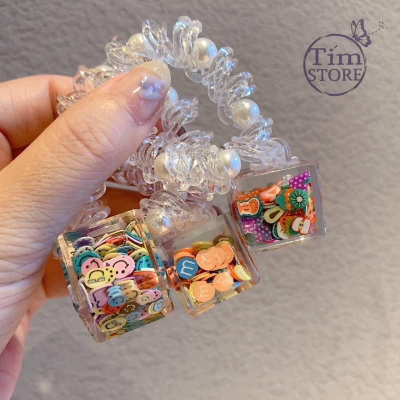 Thun cột tóc hình khối chữ nhật cute dễ thương TIMSTORE co giãn dây lò xo kiểu dáng hàn quốc