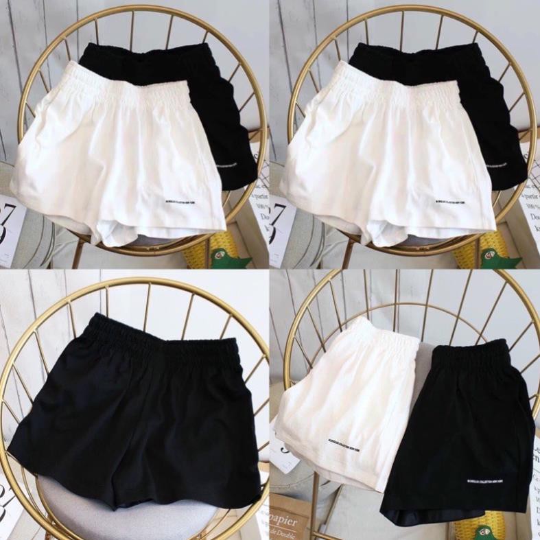 Quần Short Đũi Thêu Chữ Nhỏ Nữ [FREESHIP] 🌸 Shorts Đùi Ống Rộng, Sooc Cạp Chun Màu Trắng Đen,Sọt Ngắn Ulzzang 🌸