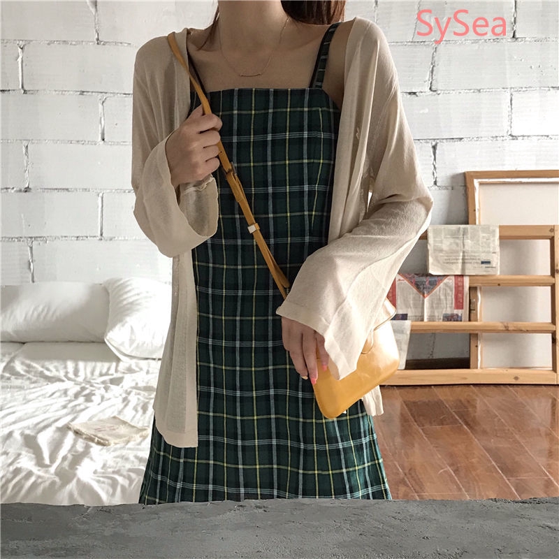 Đầm 2 dây sọc caro thời trang mùa hè đáng yêu cho nữ