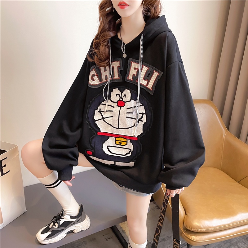 ZHELIHANGFEI Áo Hoodie Form Rộng In Hình Mèo Tinkerbell Phong Cách Retro