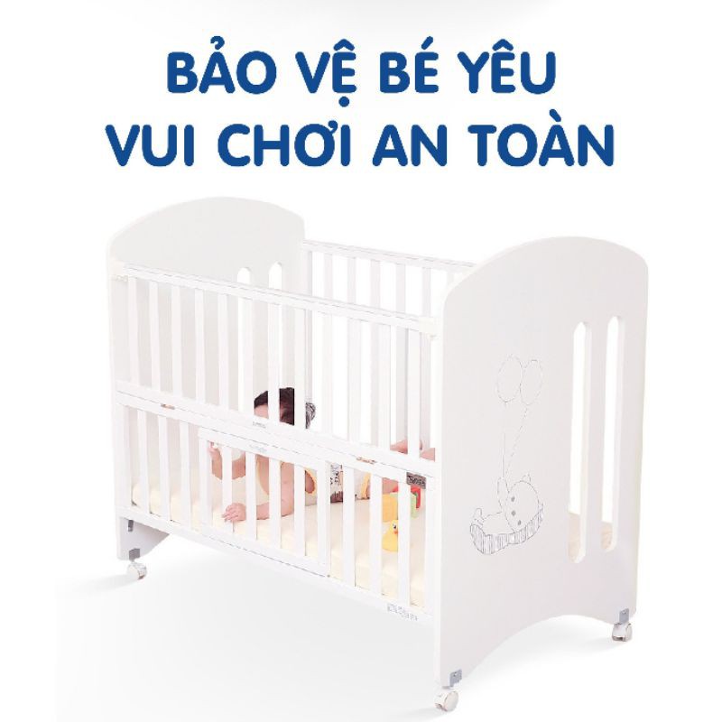 Nôi cũi Umoo 2 tầng 5 trong 1, nệm, quây vải tặng kèm màn