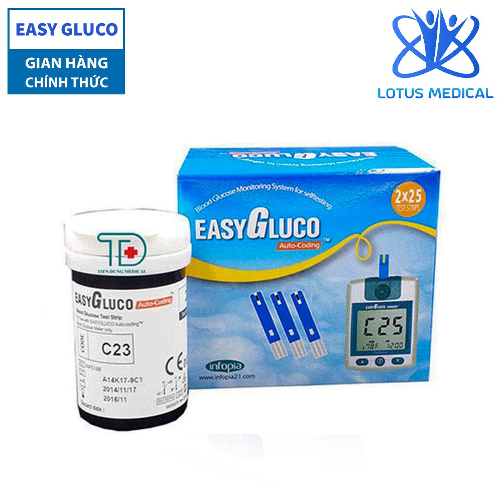 Hộp 25 Que thử đường huyết EASY GLUCO  - Que thử tiểu đường Easy Gluco