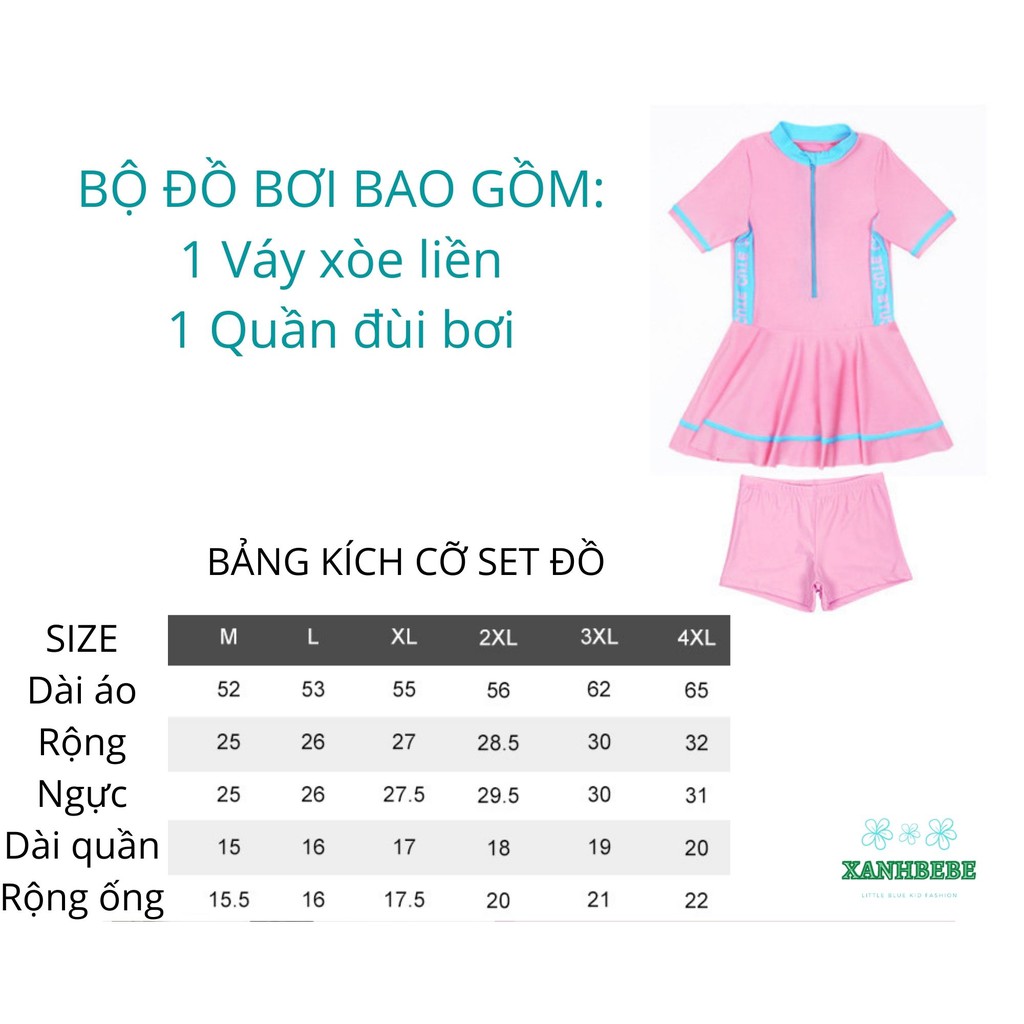 Đồ bơi kiểu váy tay ngắn dài tay kèm quần rời bên trong thể thao cho bé đi chơi biển đi bơi