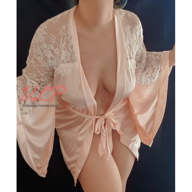 [BIGSIZE_90KG]_DN70_Áo choàng Satin bóng phối ren cổ trang