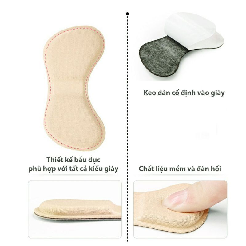 (Một cặp) Miếng lót giày bảo vệ sau gót  4D, có keo dán tiện dụng giúp không rớt gót khi mang (loại cánh bướm)